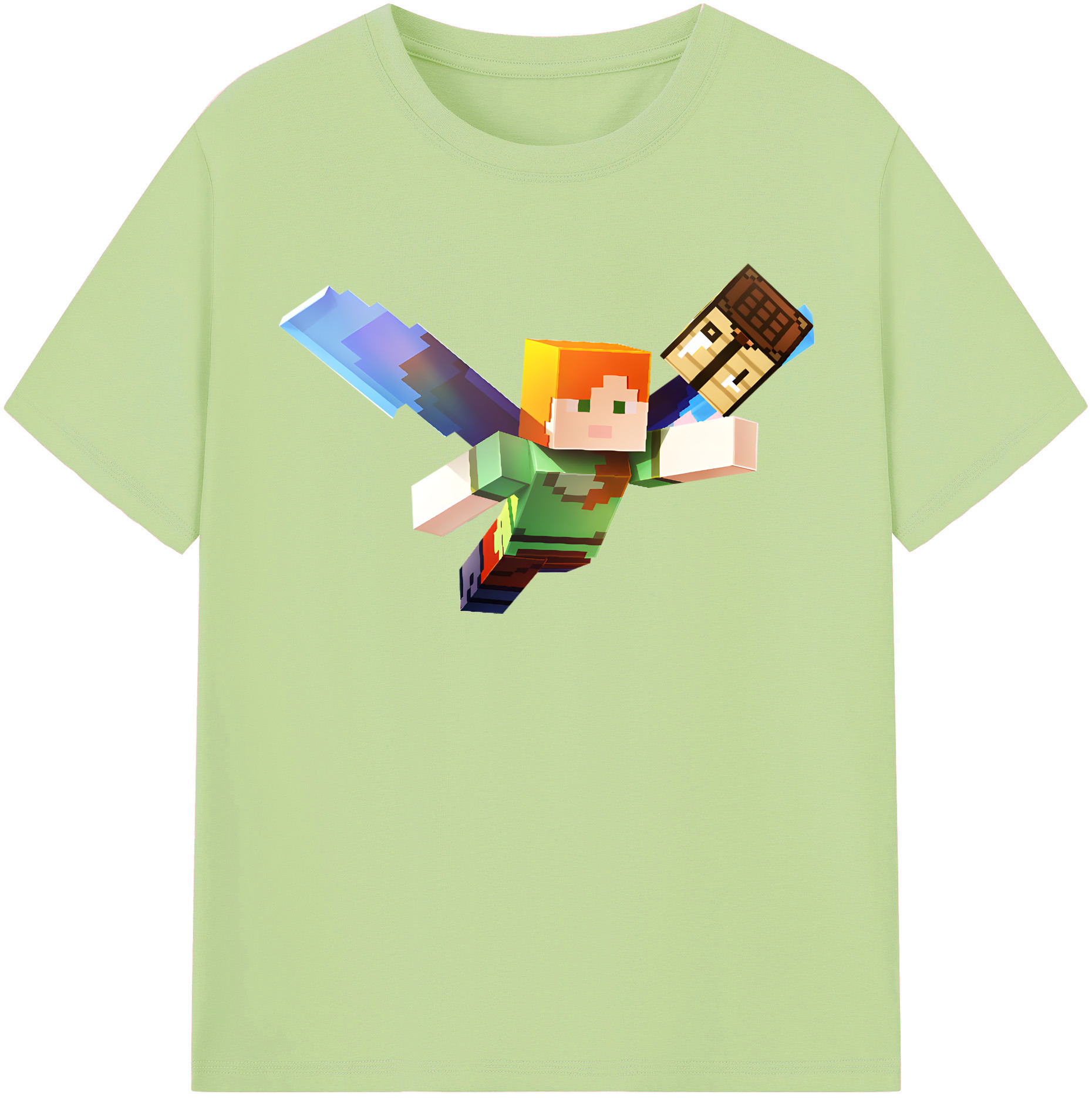 （画像用） マインクラフト ブロックの世界 Minecraft MC Block world 綿100％半袖Tシャツ（フロントプリント）